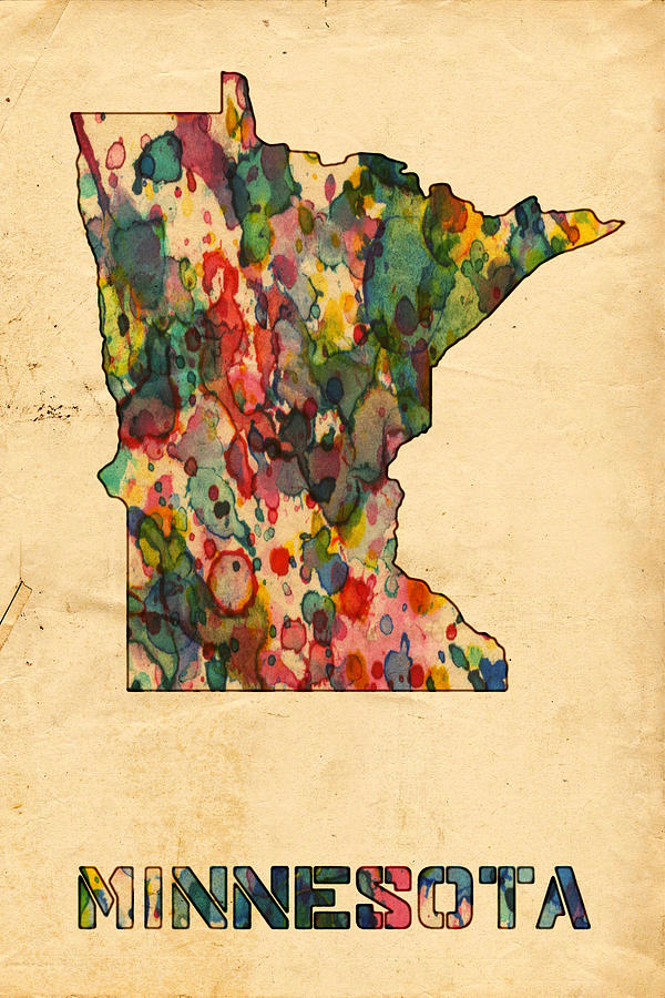 Minnesota Map Poster Watercolor Painting by Beautify My Walls