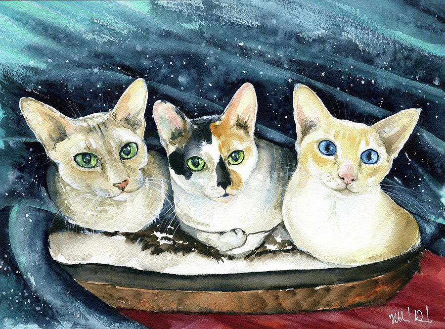 Minnie, Ellie and Rosie Cat Painting Painting by Dora Hathazi Mendes