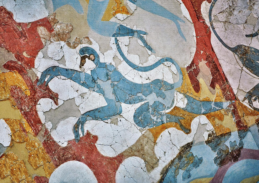 Minoan Blue Monkeys fresco Akrotiri - 17th cent BC - Thera Prehistoric Museum Photograph by Paul E Williams