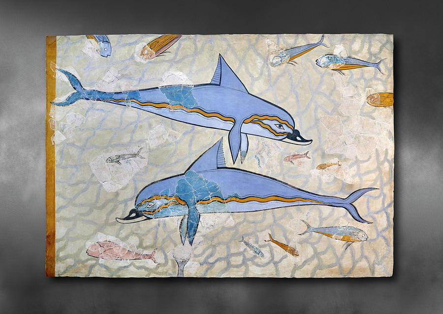 Minoan Dolphin Fresco - Knossos Palace - Heraklion Archaeological Museum Photograph by Paul E Williams