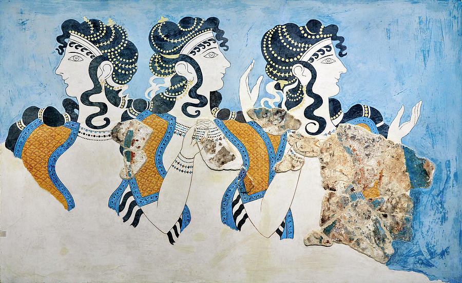 Minoan fresco - Ladies in Blue - Knossos Palace 1600-1450 BC - Heraklion Archaeological Museum Photograph by Paul E Williams