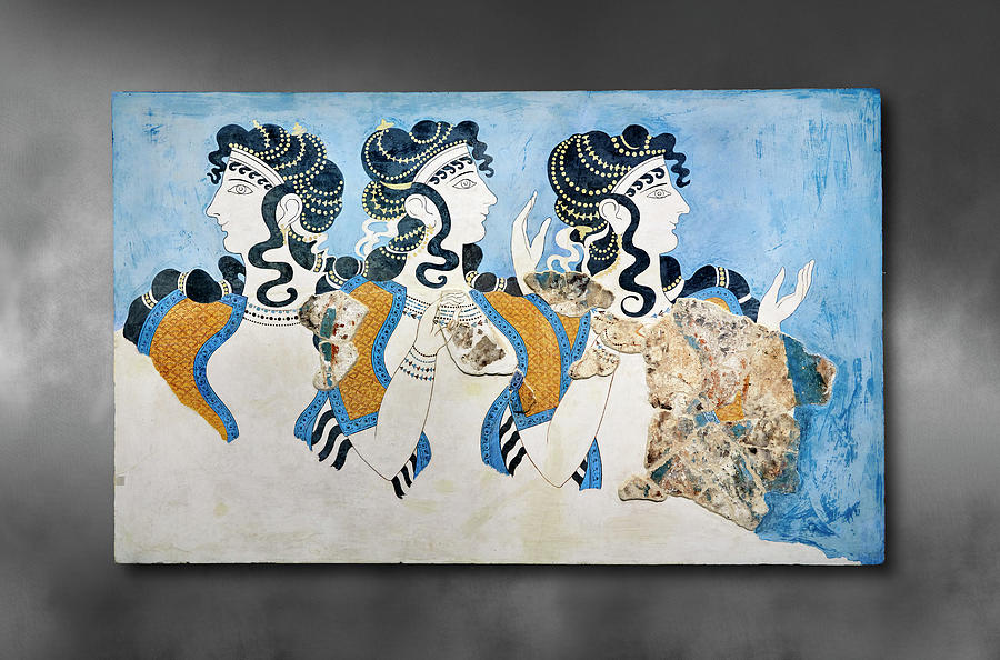 Minoan fresco Ladies in Blue - Knossos Palace - Heraklion Archaeological Museum. Photograph by Paul E Williams