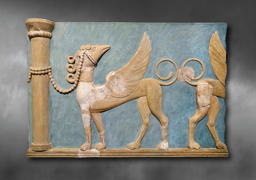 Minoan fresco of Griffins - Knossos - Heraklion Archaeological Museum. Photograph by Paul E Williams