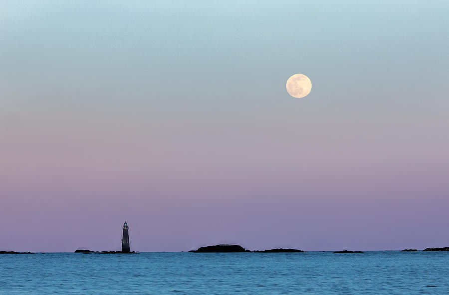 Minots Ledge Lighthouse with Full Snow Moon Photograph by Juergen Roth