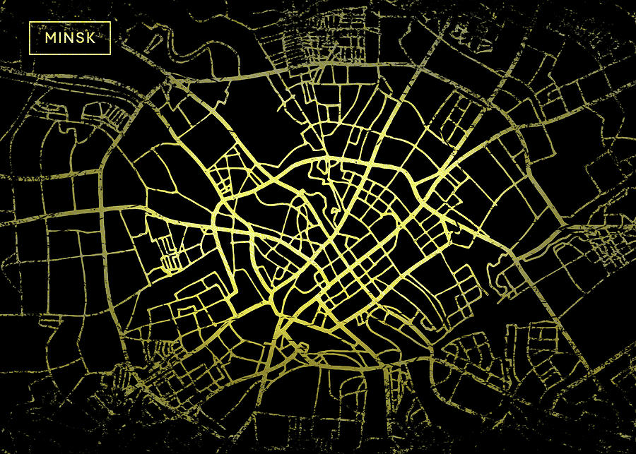 Minsk Map in Gold and Black Digital Art by Sambel Pedes