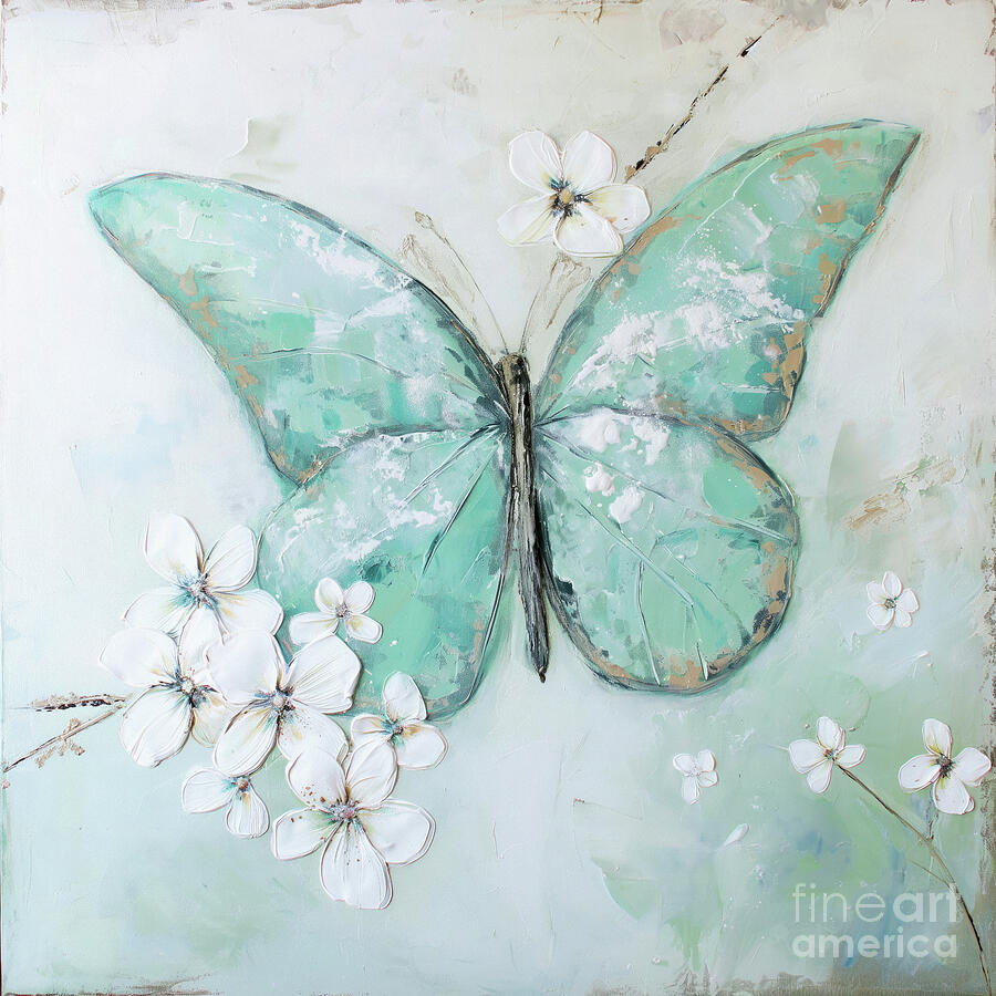 Mint Green Butterfly Painting by Tina LeCour