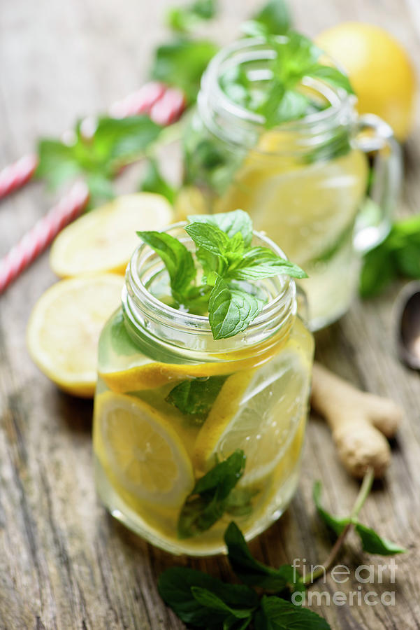 Mint lemonade with ginger. Closeup. Photograph by Jelena Jovanovic