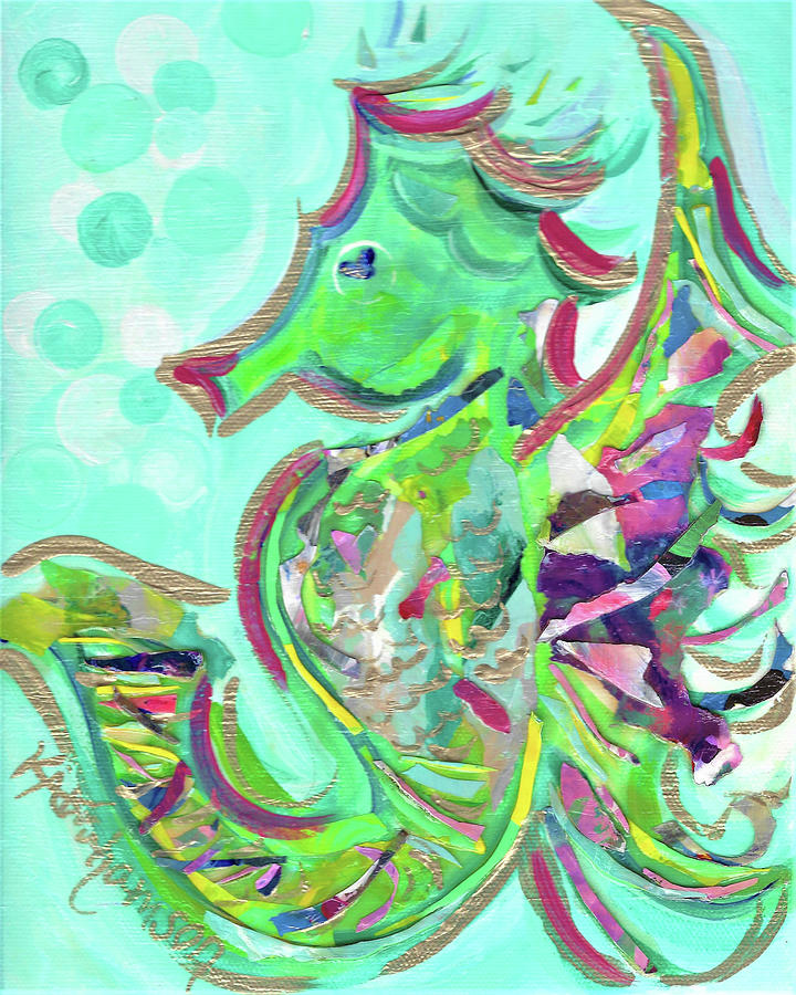 Minty Seahorse Painting by Kristen Abrahamson