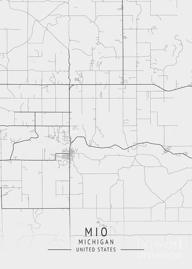 Mio - Michigan US Gray City Map Digital Art by Tien Stencil | Fine Art ...