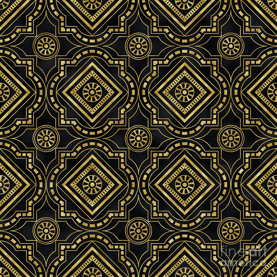 Mirchala - Gold Black Art Deco Seamless Pattern Digital Art by Sambel Pedes