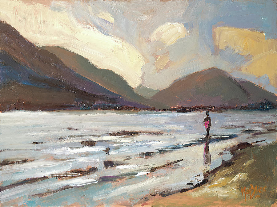 Miriam wading in Buttermere Painting by Nop Briex