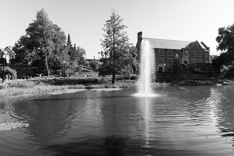 Mirror Lake at Ohio State University in black and white Photograph by Eldon McGraw