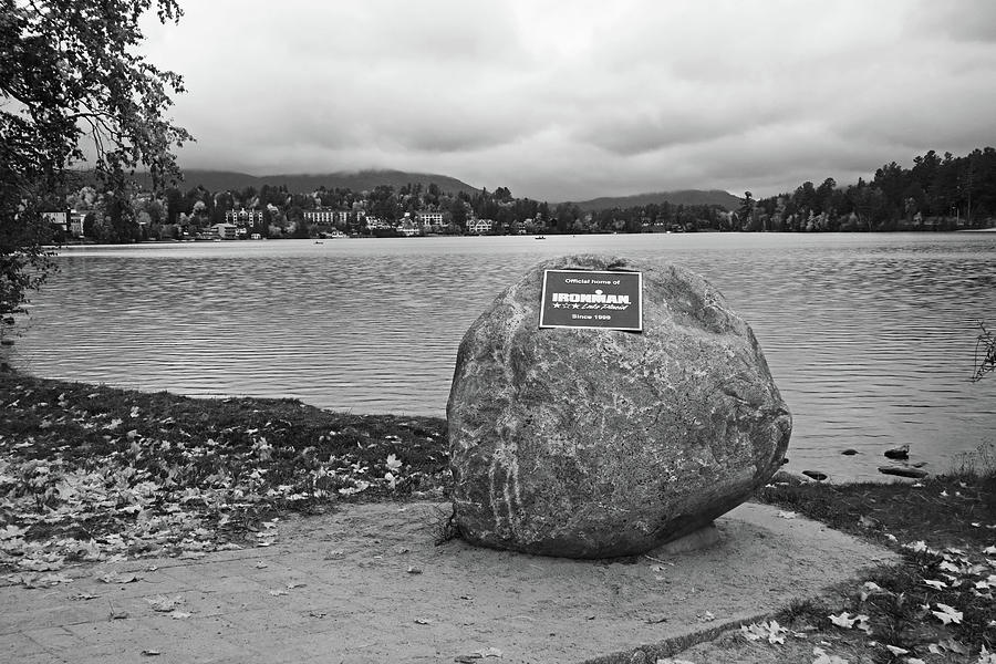 Mirror Lake Ironman Rock Lake Placid NY Black and White Photograph by Toby McGuire