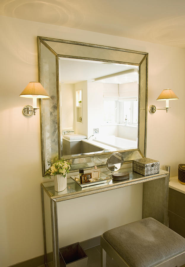 Mirror, vanity table and stool Photograph by Paul Bradbury