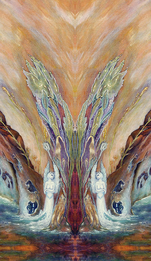 Mirrored Cat Angels Painting by Irene Vincent