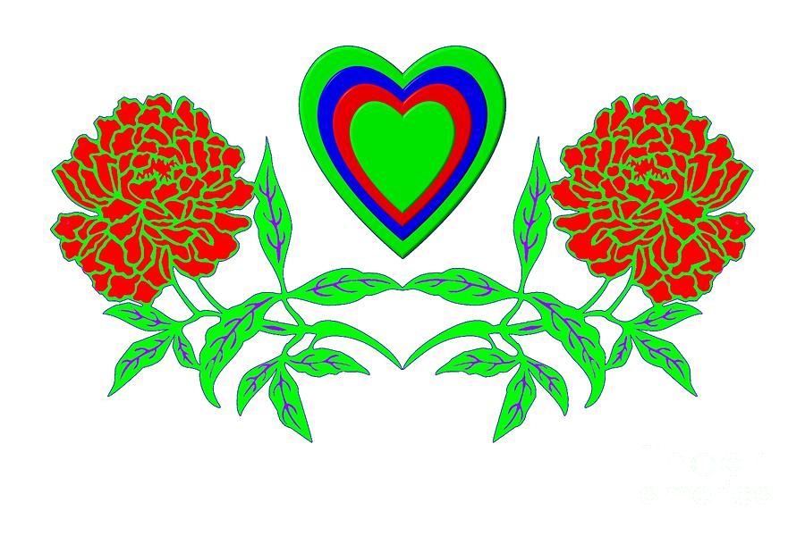 Mirrored Chrysanthemums And Hearts Digital Art