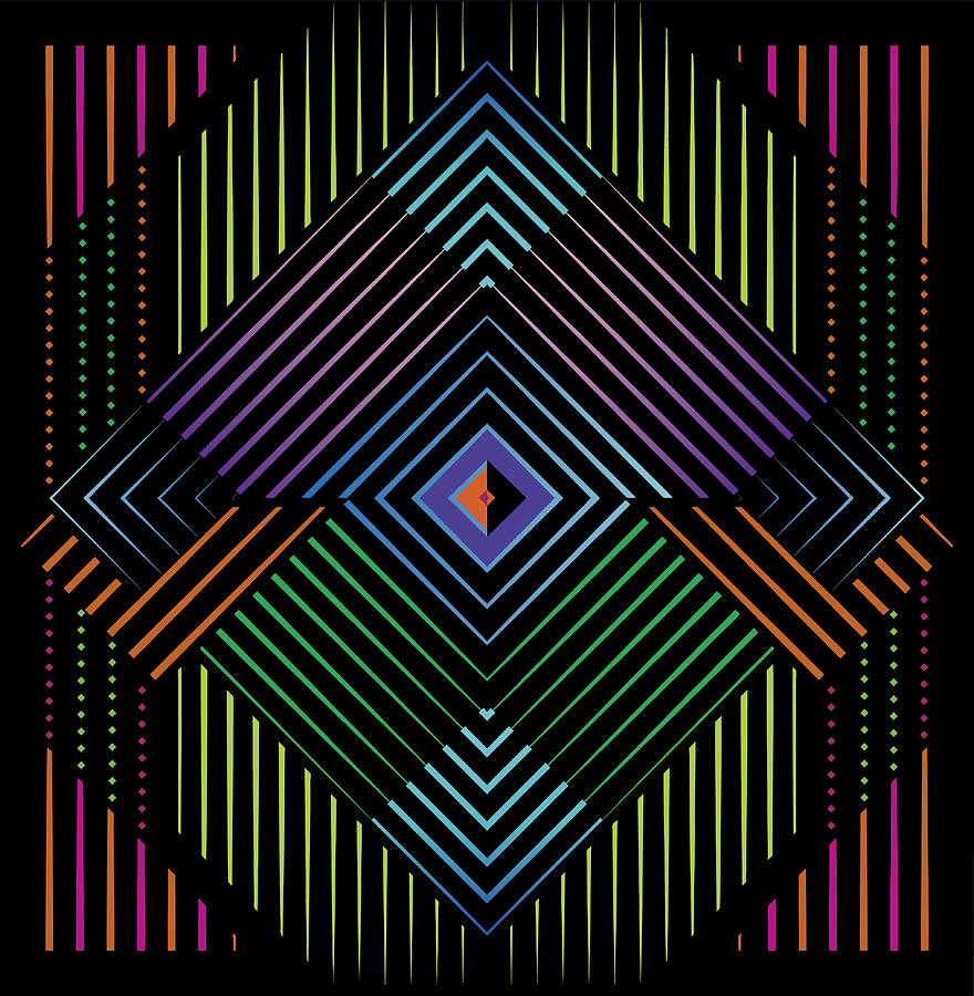 Mirrored Pattern Filled with Neon Colors and Black Background Drawing by GeorgePeters