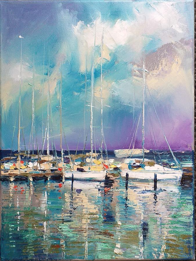 Mirroring Water In Harbour Painting
