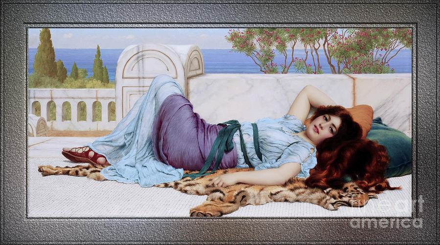 Mischief and Repose by John William Godward Remastered Xzendor7 Fine Art Classical Reproductions Painting by Rolando Burbon