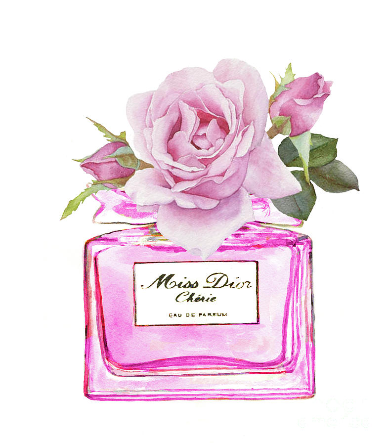 Miss Dior Perfume Magenta With Roses 2 Painting by Del Art