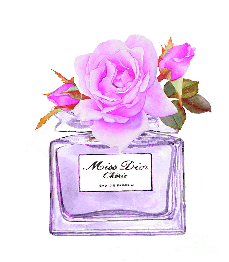 Miss Dior Perfume Magenta With Roses 5 Painting by Del Art