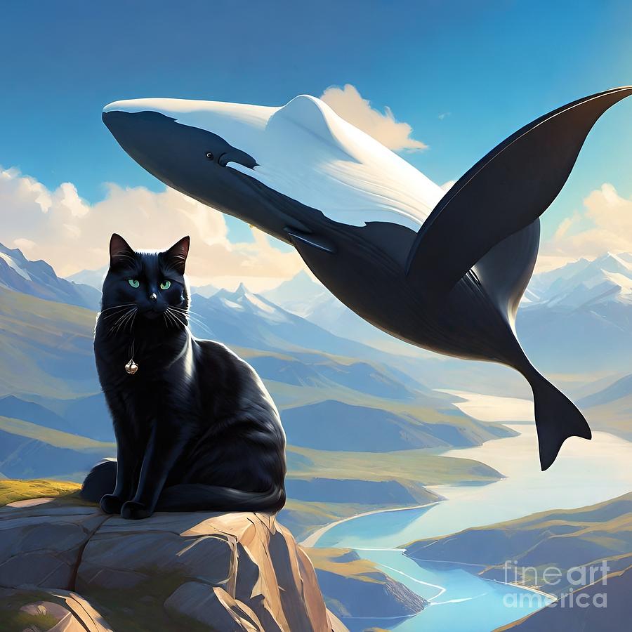 Miss Kitty and the whale Digital Art by Mark Bradley