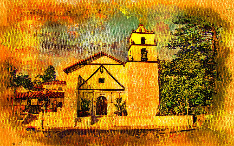 Mission Basilica San Buenaventura in Ventura, California Digital Art by Nicko Prints