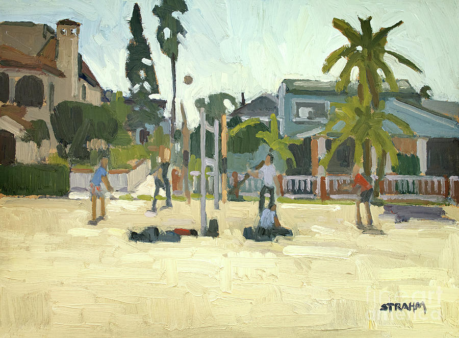 Mission Beach Bayside Volleyball - San Diego, California Painting by Paul Strahm