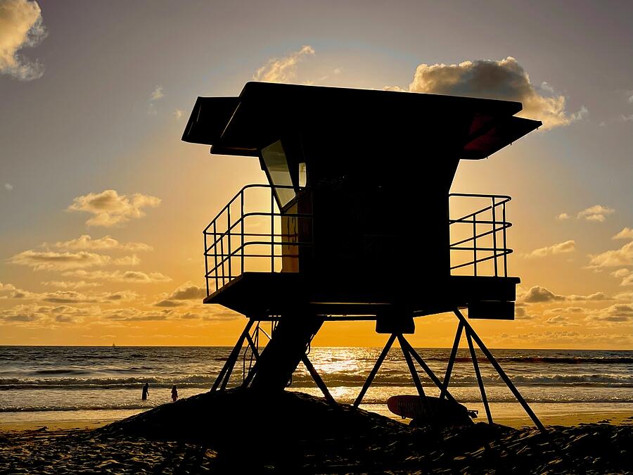 Mission Beach Lifeguard Tower at  Sunset Photograph by Bonnie Colgan