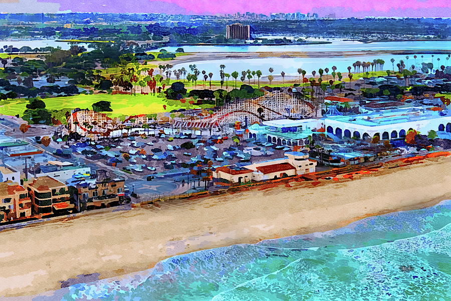 Mission Beach to Downtown San Diego Painting by Russ Harris