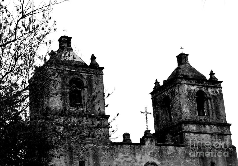 Mission Concepcion Towers in Black and White Photograph by Expressions By Stephanie