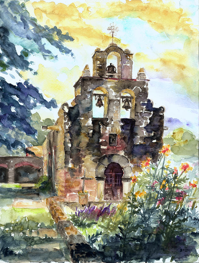 Mission Espada, San Antonio, Texas Painting by Barbara Pommerenke