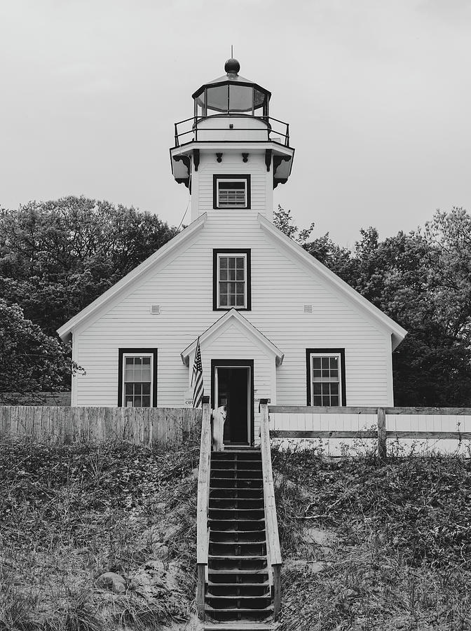 Mission Point Lighthouse Photograph - Mission Point Light Black And White by Dan Sproul
