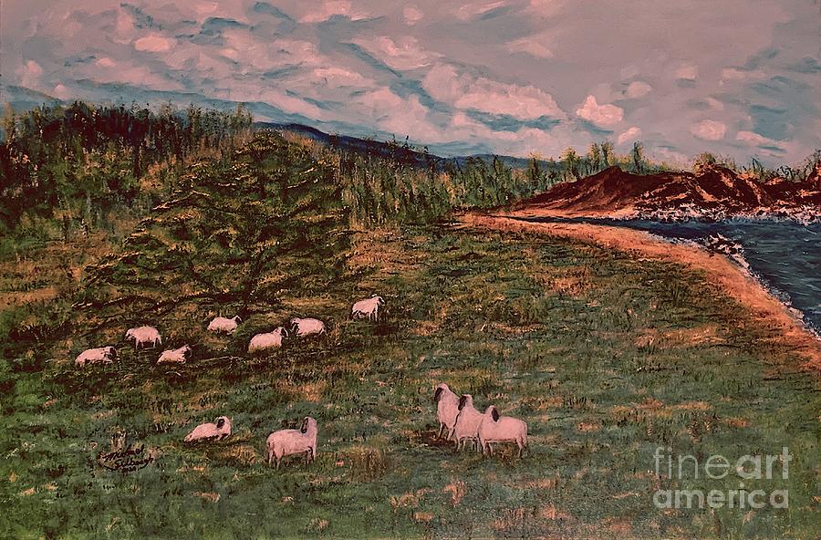 Mission Ranch Sheep Painting by Michael Silbaugh