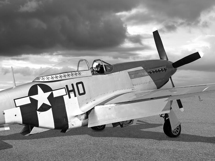 Mission Ready P-51 Black and White Photograph by Gill Billington