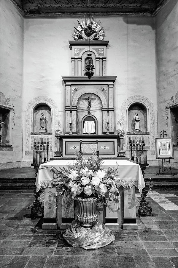 Mission San Diego de Alcala Altar - BW Photograph by Stephen Stookey