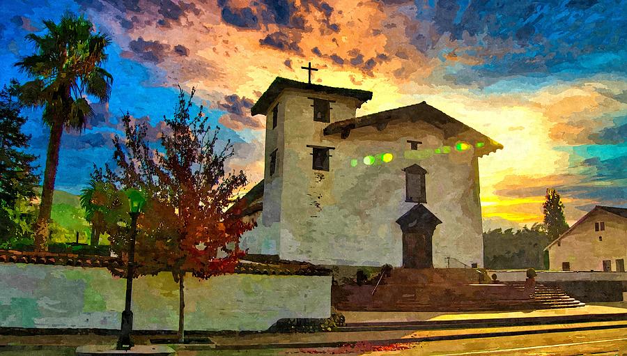 Mission San Jose in Fremont, California - watercolor painting Digital Art by Nicko Prints