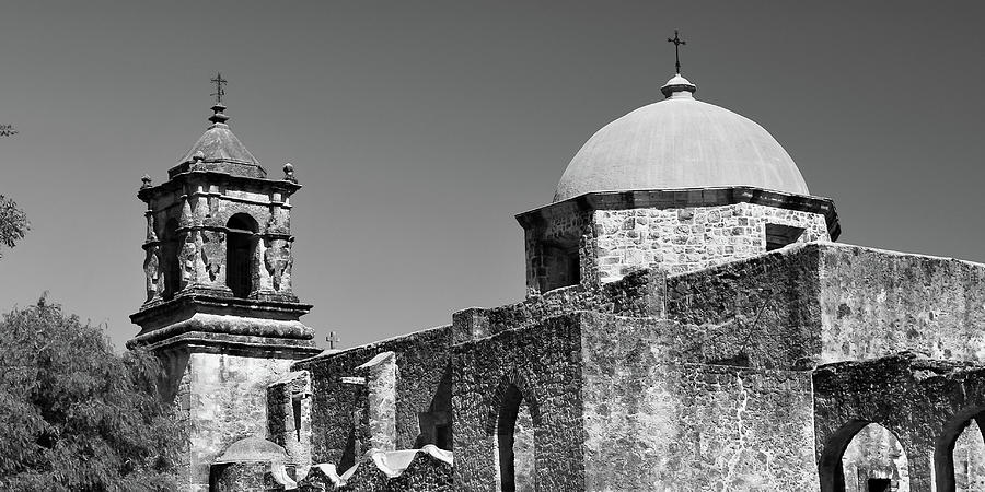 Mission San Jose Monochrome Panorama - San Antonio Texas Photograph