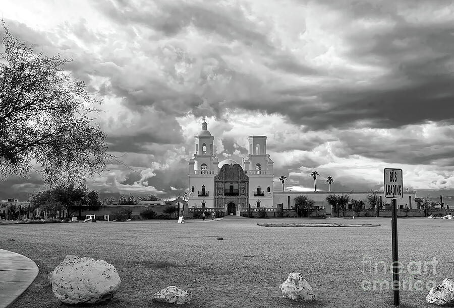 Mission San Xavier del Bac - In Black and White Photograph by Diana Mary Sharpton