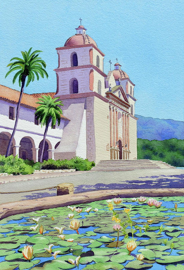 Mission Santa Barbara Painting by Mary Helmreich