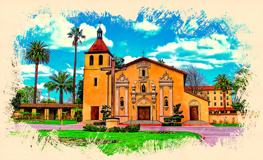 Mission Santa Clara de Asis, watercolor painting Digital Art by Nicko Prints