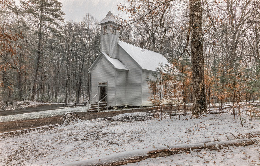 Missionary Baptist Church in Winter, Cades Cove Photograph by Marcy Wielfaert