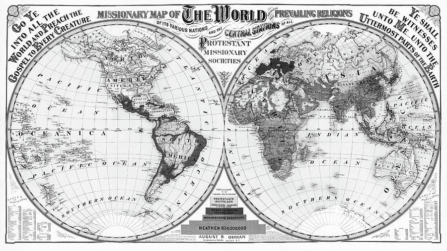 Missionary map of the world BW Digital Art by Bob Pardue