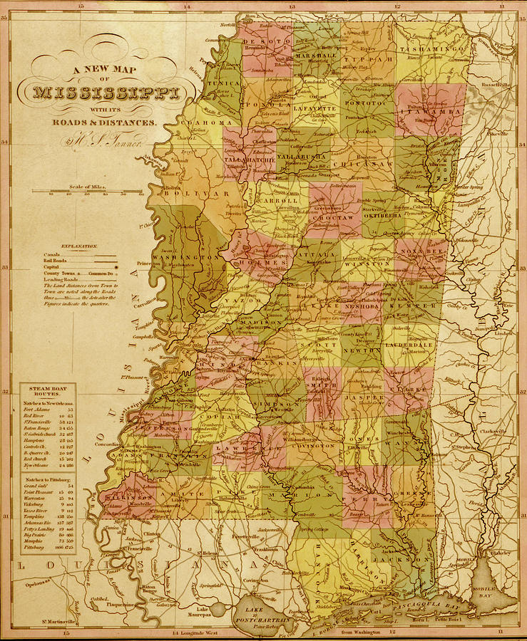 Mississippi 1844 Drawing by Vintage Maps Fine Art America