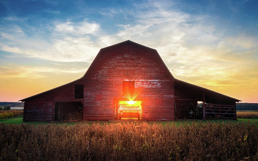 Mississippi Farm Sunset Old Red Barn Photograph by Jordan Hill
