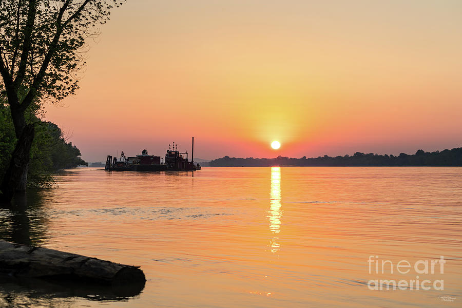Mississippi River Dredge Sunrise Photograph by Jennifer White