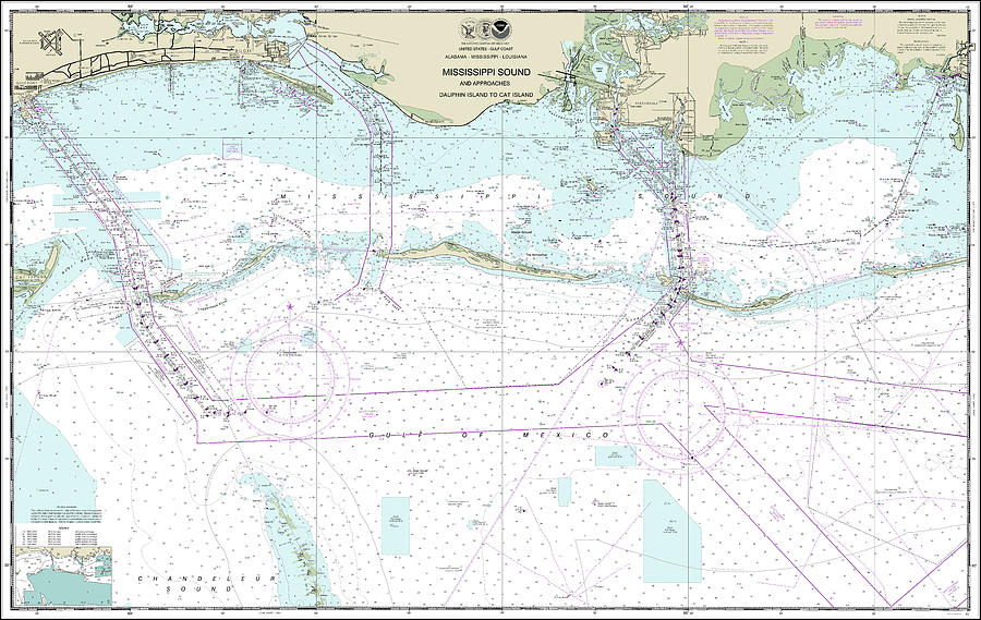 Mississippi Sound and Approaches Nautical Chart 11373 No Borders ...