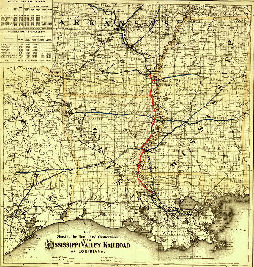 Transportation Drawing - Mississippi Valley Railroad of Louisiana 1872 by Vintage Maps