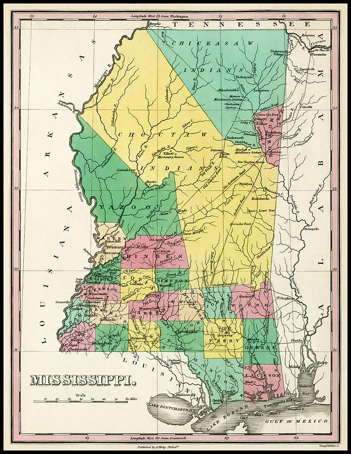 Vintage Photograph - Mississippi Vintage Antique Map 1827  by Carol Japp