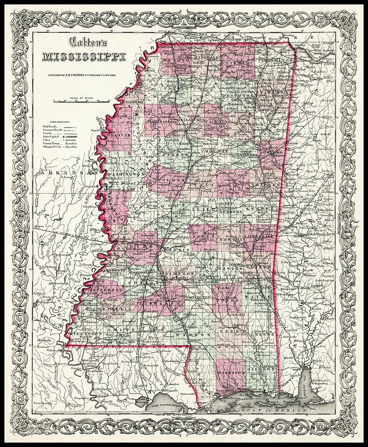 Vintage Photograph - Mississippi Vintage Map 1855 by Carol Japp